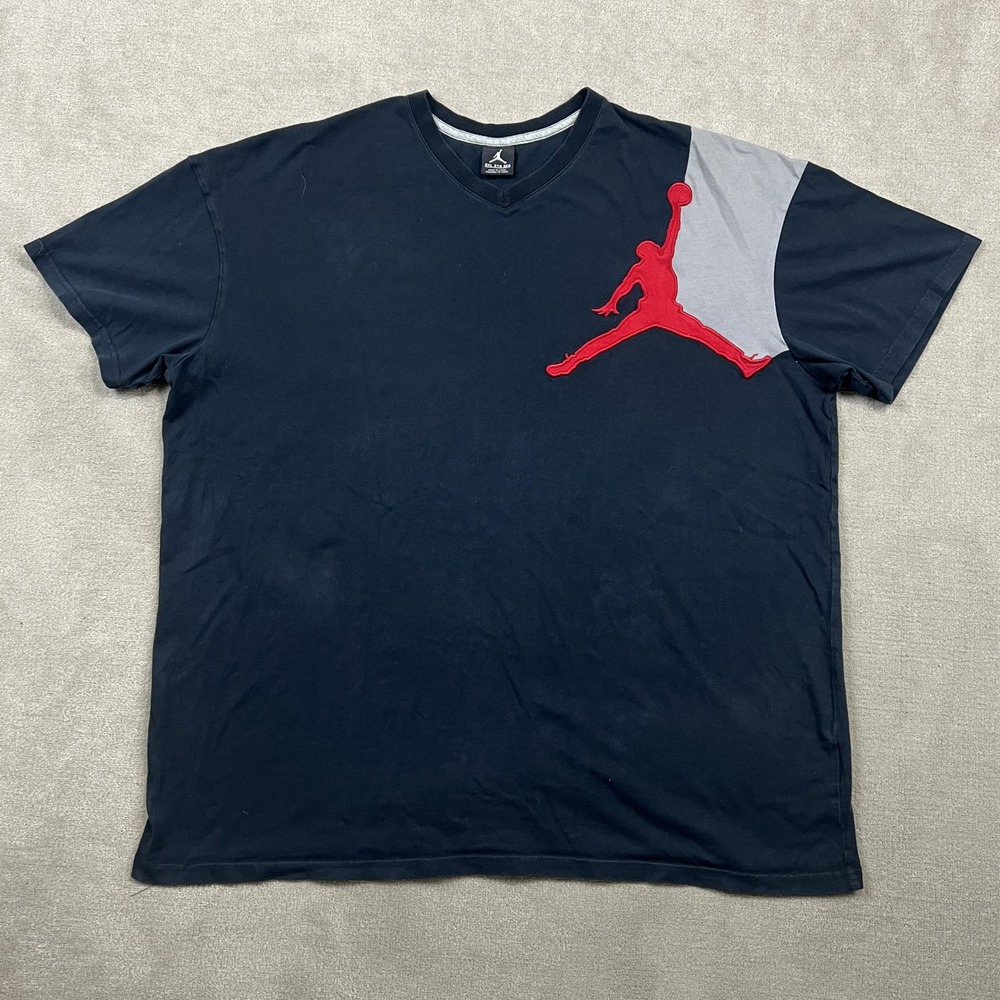 Jordan Brand T-Shirt Mens 3XL Black Jumpman V-Neck Short Sleeve Cotton Athletic
